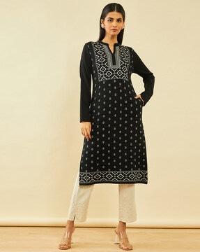 women geometric print straight kurta