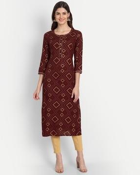 women geometric print straight kurta