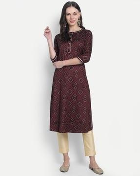 women geometric print straight kurta