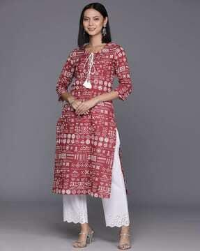 women geometric print straight kurta