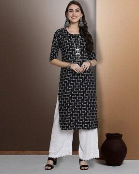 women geometric print straight kurta