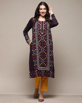 women geometric print straight kurta