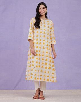 women geometric print straight kurta