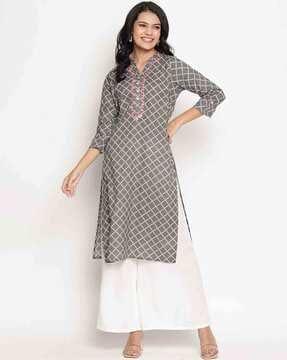 women geometric print straight kurta