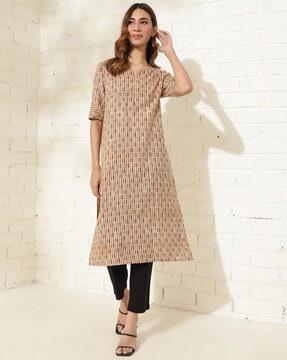 women geometric print straight kurta