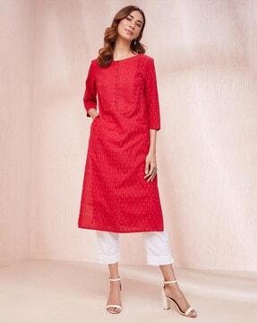 women geometric print straight kurta