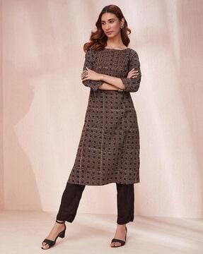 women geometric print straight kurta