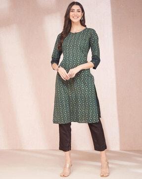 women geometric print straight kurta