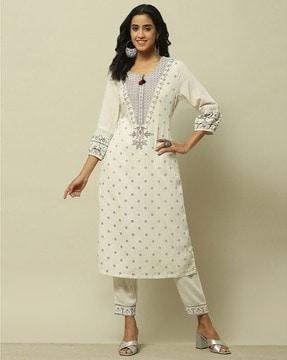 women geometric print straight kurta