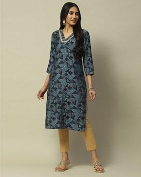 women geometric print straight kurta