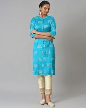 women geometric print straight kurta