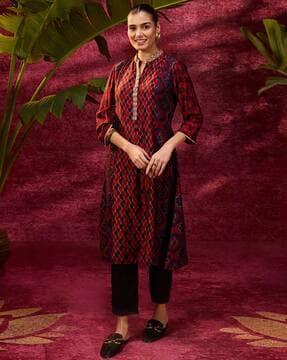 women geometric print straight kurta