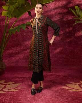 women geometric print straight kurta