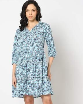 women geometric print tiered dress