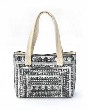 women geometric print tote bag with dual handles