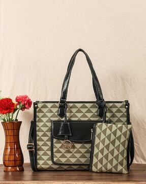women geometric print tote bag with pouch
