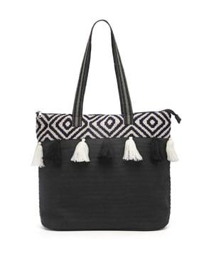 women geometric print tote bag with tassels