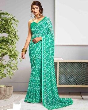 women geometric printed saree with lace border