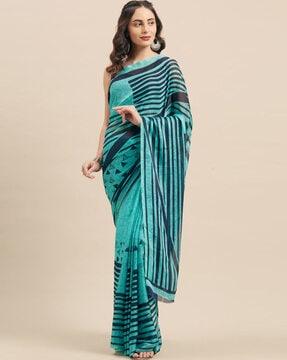 women geometric printed saree with unstitched blouse piece
