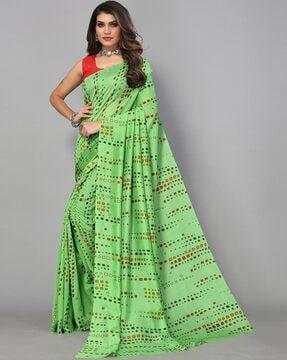 women geometric printed saree with unstitched blouse piece