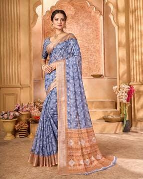 women geometric saree with contrast border