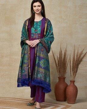 women geometric straight kurta pants sets with dupatta