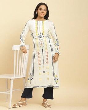 women geometric woven a-line kurta with pants