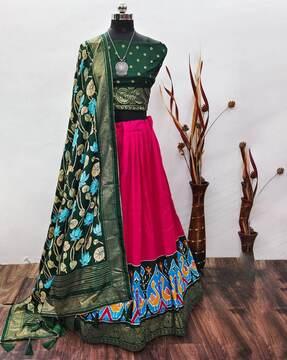 women geometric woven a-line lehenga choli set with dupatta