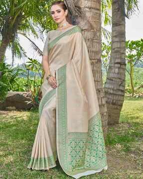 women geometric woven art silk saree