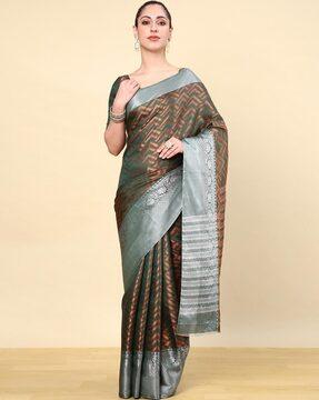 women geometric woven art silk saree