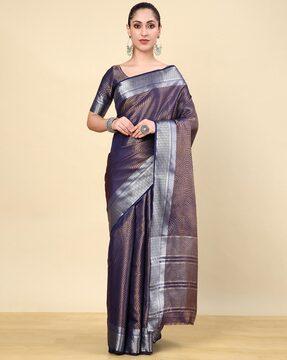 women geometric woven art silk saree