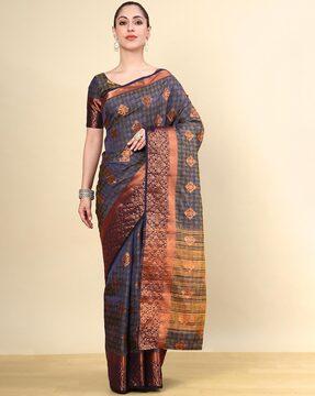 women geometric woven art silk saree