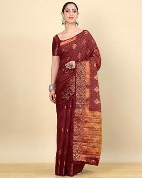 women geometric woven art silk saree