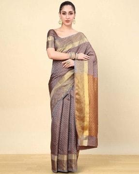 women geometric woven art silk saree