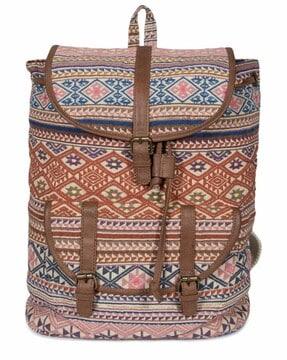 women geometric woven backpack with adjustable strap