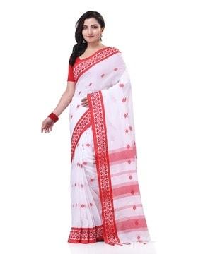 women geometric woven bengal handloom cotton saree