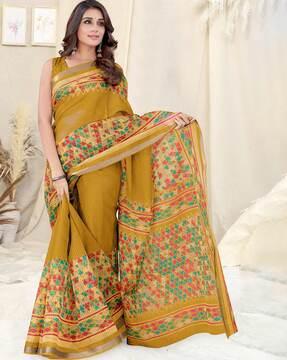 women geometric woven cotton saree