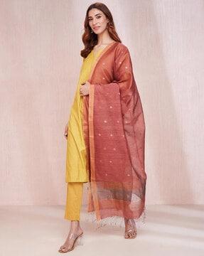 women geometric woven dupatta with tassels