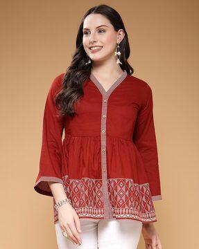 women geometric woven flared tunic