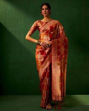 women geometric woven organza jacquard saree