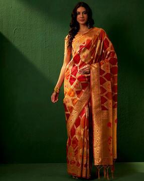 women geometric woven organza jacquard saree