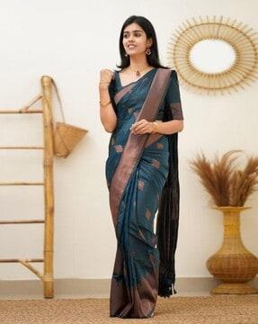 women geometric woven saree with contrast border