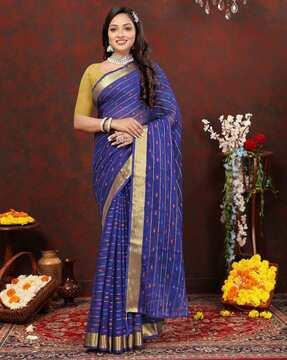 women geometric woven saree with contrast border
