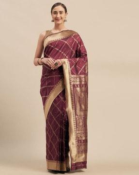 women geometric woven silk saree