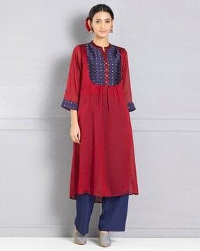 women geometric woven straight kurta