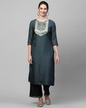 women geometric woven straight kurta