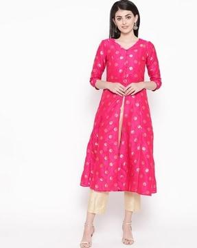 women geometric woven straight kurta