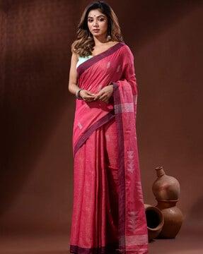 women geometric woven tissue saree