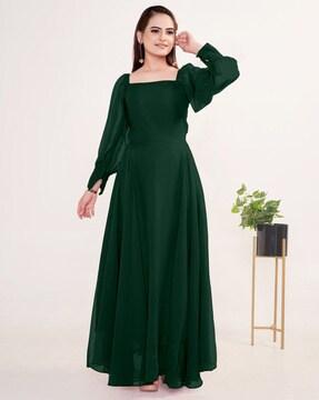 women georgette gown with cuffed sleeves