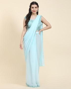 women georgette pre-draped ready to wear saree with stitched blouse pre-stitched saree